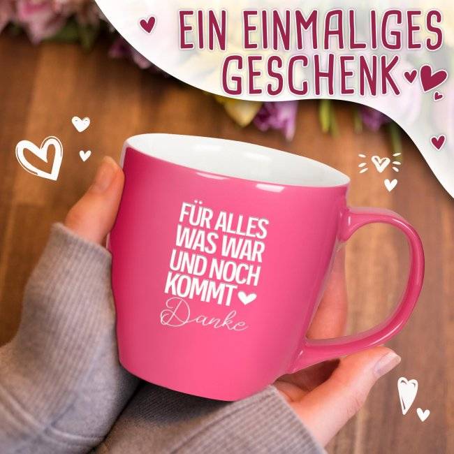 Tassendruck Hochglänzende Porzellantasse mit Gravur - XXL Jumbotasse - Danke - Glossy Auslauf