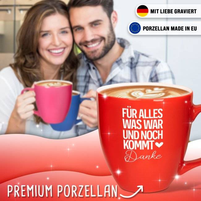 Tassendruck Hochglänzende Porzellantasse mit Gravur - XXL Jumbotasse - Danke - Glossy Auslauf