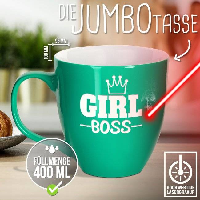 Tassendruck Hochglänzende Porzellantasse mit Gravur - XXL Jumbotasse - Girl BOSS - Glossy Effect Verkauf