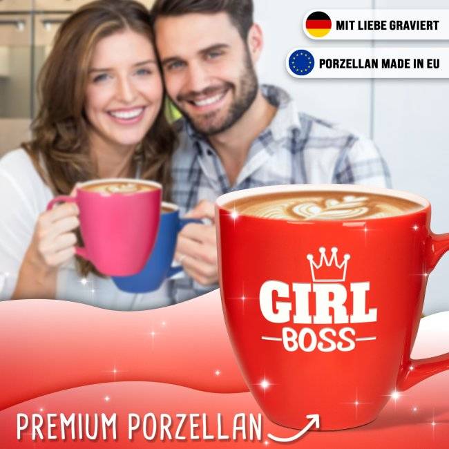 Tassendruck Hochglänzende Porzellantasse mit Gravur - XXL Jumbotasse - Girl BOSS - Glossy Effect Verkauf