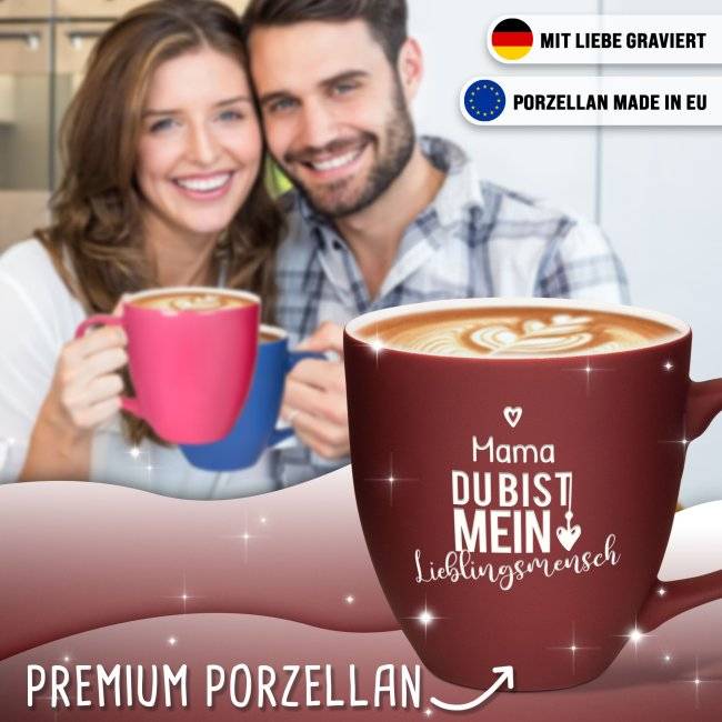 Tassendruck Samtig-matte Porzellantasse mit Gravur - XXL Jumbotasse - Lieblingsmensch - Softtouch Effect Schlussverkauf