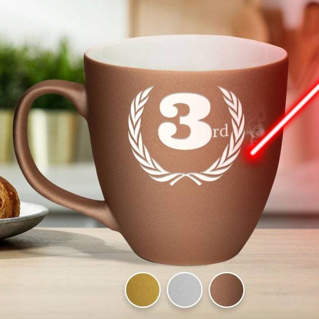Tassendruck Matte XXL Jumbotasse aus Porzellan mit Gravur - Siegerehrung - Kranz - Soft Touch Preisnachlass