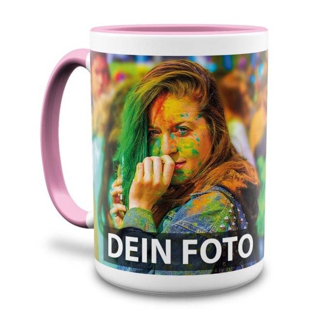 Tassendruck Fototasse Jumbo innen/Henkel rosa