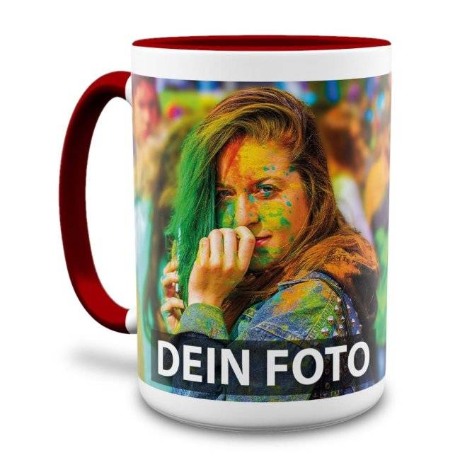 Tassendruck Fototasse Jumbo innen/Henkel weinrot