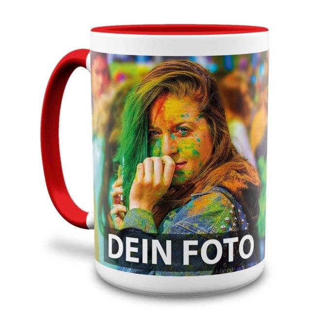 Tassendruck Fototasse Jumbo innen/Henkel rot