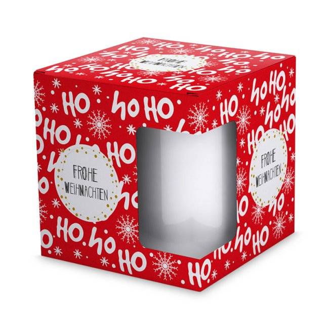 Tassendruck Geschenkverpackung für Tassen - Frohe Weihnachten - HO HO HO - rot