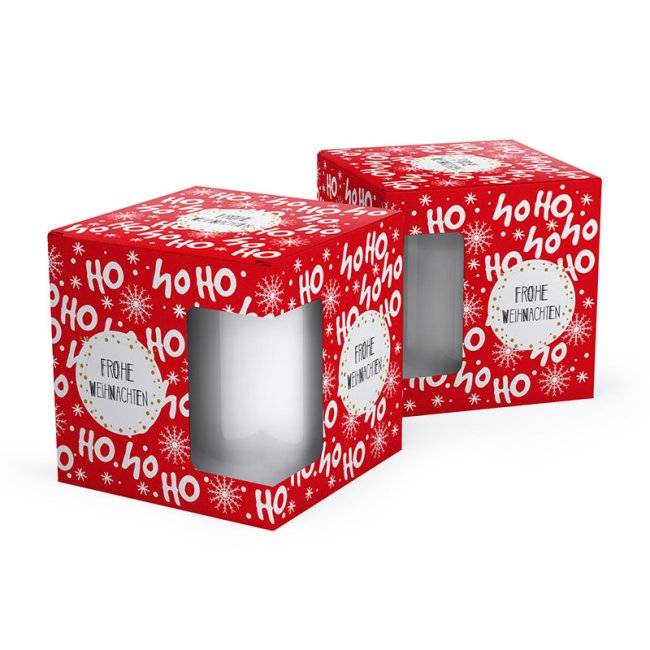 Tassendruck Geschenkverpackung für Tassen - Frohe Weihnachten - HO HO HO - rot Online Outlet