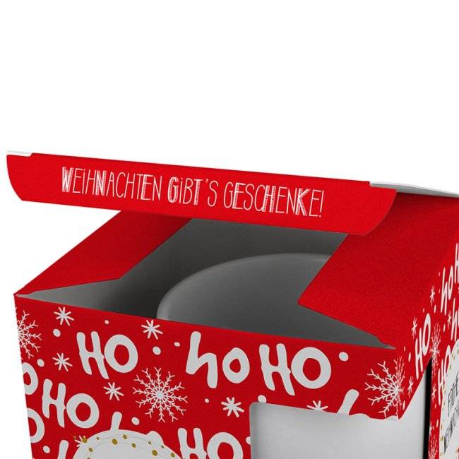 Tassendruck Geschenkverpackung für Tassen - Frohe Weihnachten - HO HO HO - rot Online Outlet