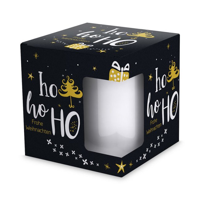 Tassendruck Geschenkverpackung für Tassen - Frohe Weihnachten - HO HO HO - schwarz