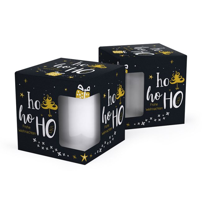 Tassendruck Geschenkverpackung für Tassen - Frohe Weihnachten - HO HO HO - schwarz Zeitlich begrenztes Angebot