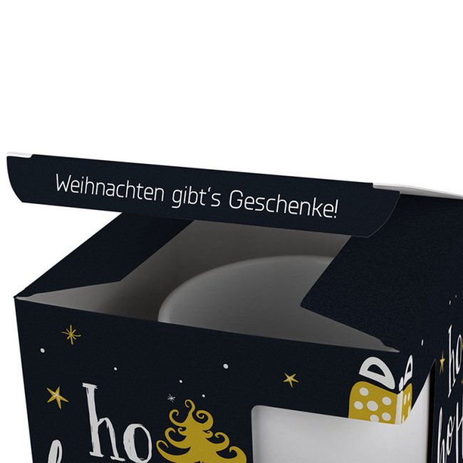 Tassendruck Geschenkverpackung für Tassen - Frohe Weihnachten - HO HO HO - schwarz Zeitlich begrenztes Angebot
