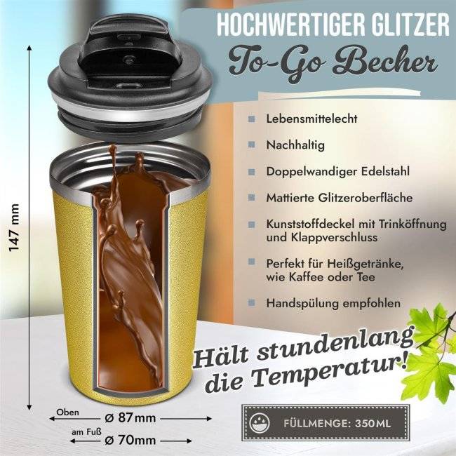 Tassendruck To-Go Edelstahlbecher Glitzer - Beste Freundin ever - mit Name Kauf eins, bekomm eins gratis