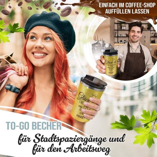 Tassendruck To Go Edelstahlbecher Glitzer - Glück ist eine Freundin wie dich - mit Name Tägliche Deals