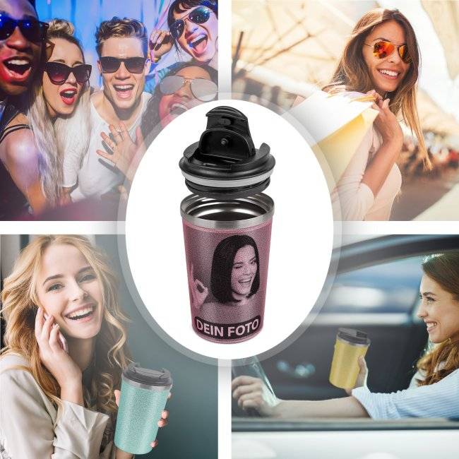 Tassendruck Edelstahlbecher mit Glitzereffekt - 350 ml - in 4 Farben Sonderangebote