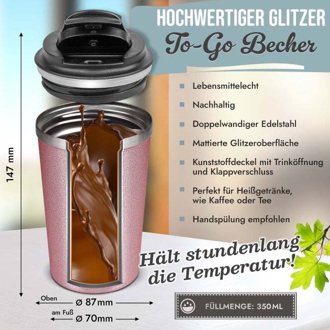 Tassendruck Glitzer-Edelstahlbecher mit Wunschtext - 350 ml - in 4 Farben Riesige Ersparnisse