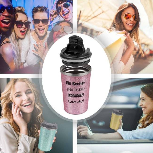 Tassendruck Glitzer-Edelstahlbecher mit Wunschtext - 350 ml - in 4 Farben Riesige Ersparnisse