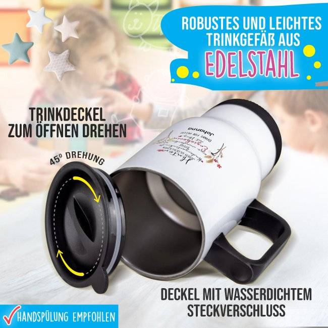 Tassendruck Thermobecher für Erzieherin - Hinter jedem Kind - Blumen - mit Name personalisierbar - Weiß Begrenzte Freigabe