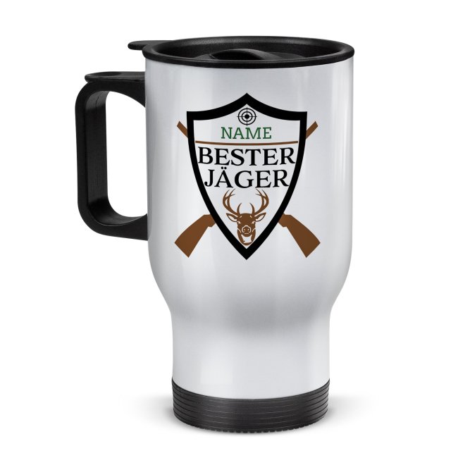 Tassendruck Edelstahl-Thermobecher - Bester Jäger Wappen - mit Name personalisierbar
