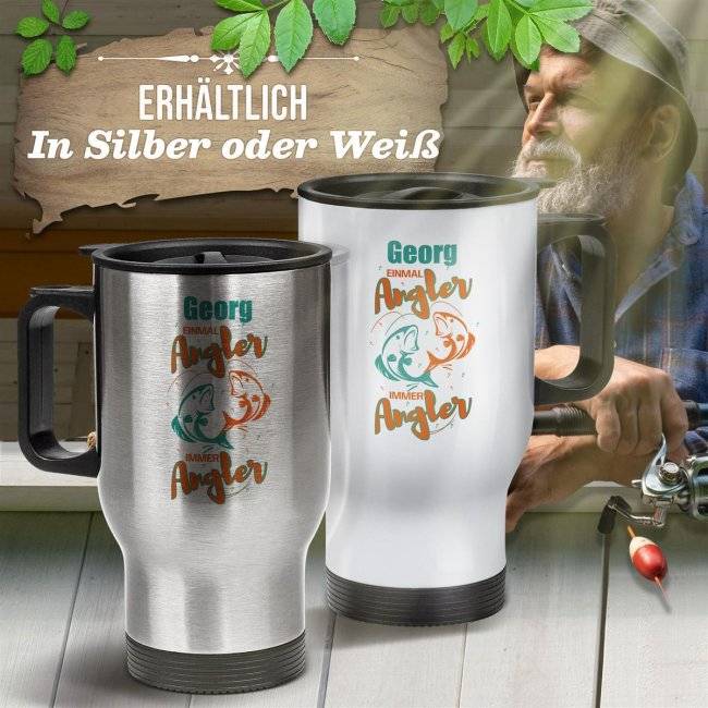 Tassendruck Edelstahl-Thermobecher - Einmal Angler immer Angler - mit Name personalisierbar Bis zu 50% Rabatt