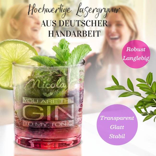 Tassendruck Gin-Glas - Gin to my tonic - mit Name personalisierbar Nur noch ein Tag übrig