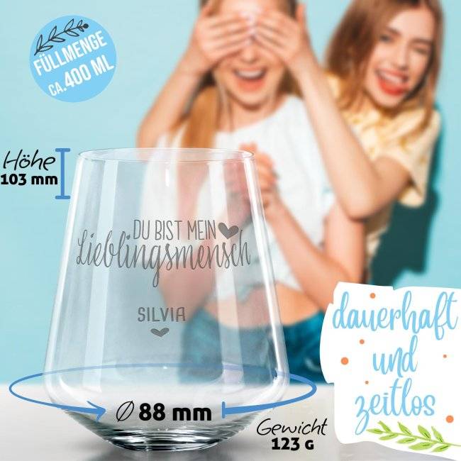 Tassendruck Trinkglas mit Gravur - Mein Lieblingsmensch zollfrei