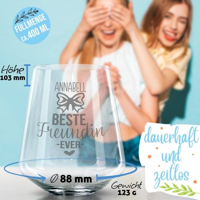 Tassendruck Trinkglas mit Gravur - Beste Freundin ever 50% Rabatt für begrenzte Zeit