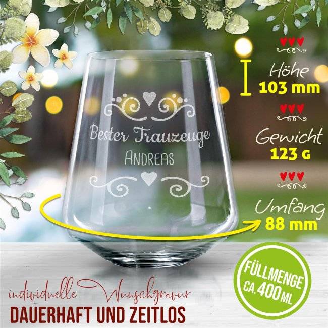 Tassendruck Trinkglas mit Gravur - Bester Trauzeuge - mit Name 2025