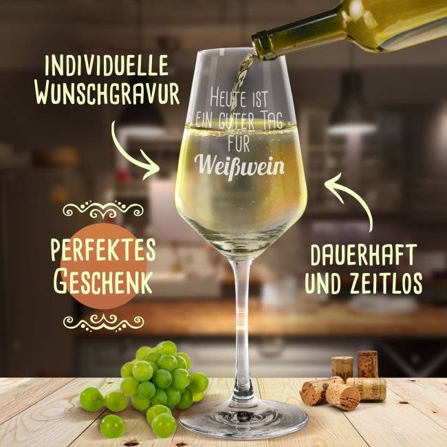 Tassendruck Weißweinglas gravieren - mit Text selbst gestalten Outlet