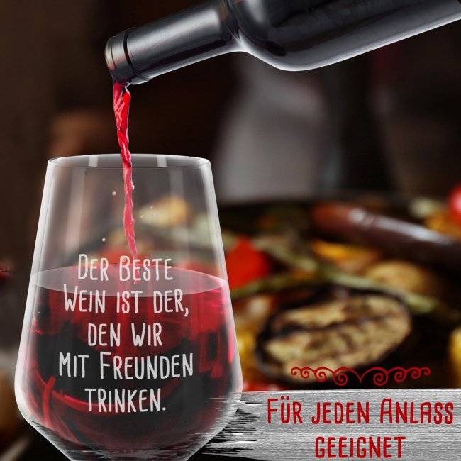 Tassendruck Rotweinglas mit Gravur - mit Text selbst gestalten Auslauf
