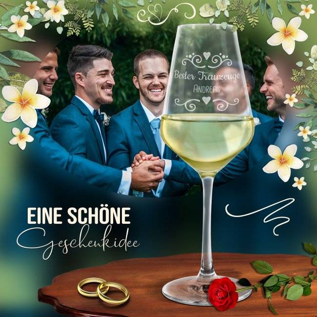 Tassendruck Weißweinglas mit Gravur - Bester Trauzeuge - mit Name Meist gekauft