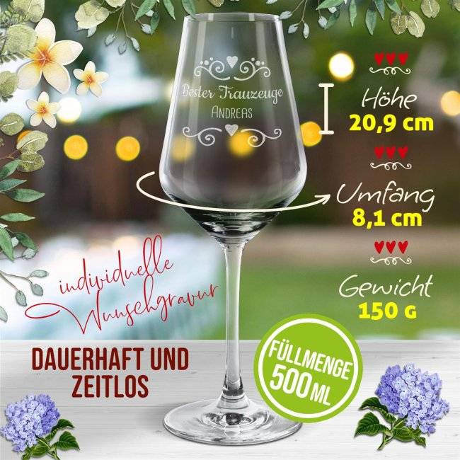 Tassendruck Weißweinglas mit Gravur - Bester Trauzeuge - mit Name Meist gekauft
