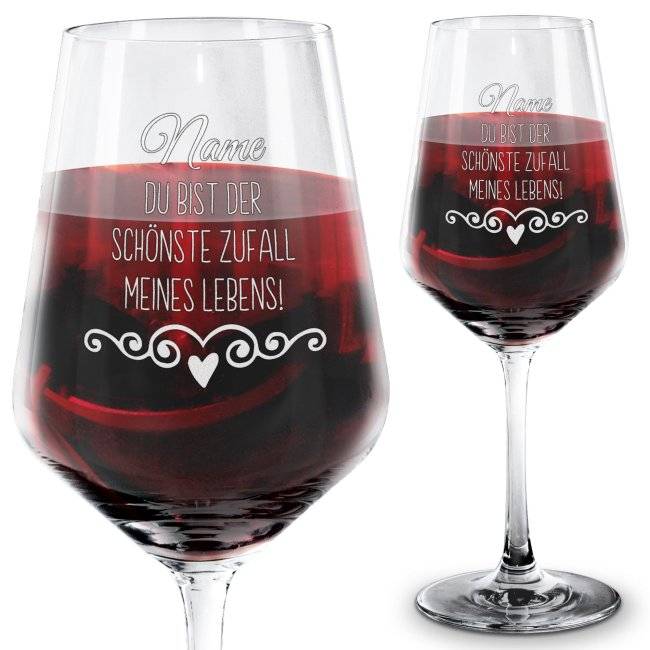 Tassendruck Rotwein Glas - Zufall meines Lebens - mit Name Blitzverkäufe