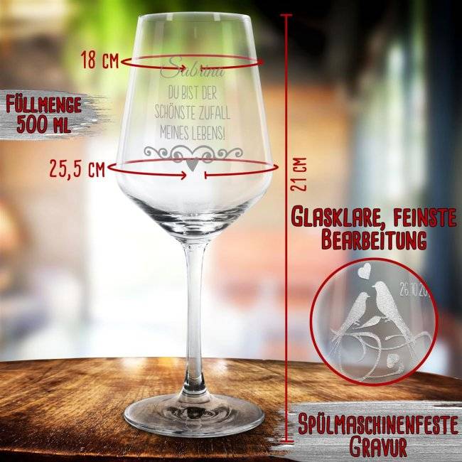 Tassendruck Rotwein Glas - Zufall meines Lebens - mit Name Blitzverkäufe