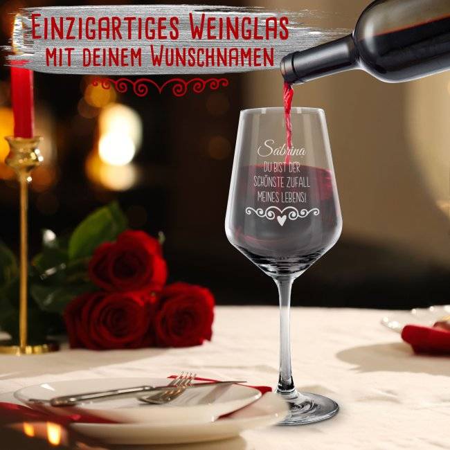 Tassendruck Rotwein Glas - Zufall meines Lebens - mit Name Blitzverkäufe