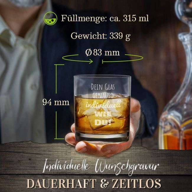 Tassendruck Personalisiertes Whiskyglas mit Gravur selbst gestalten - 300 ml Vatertagsangebot