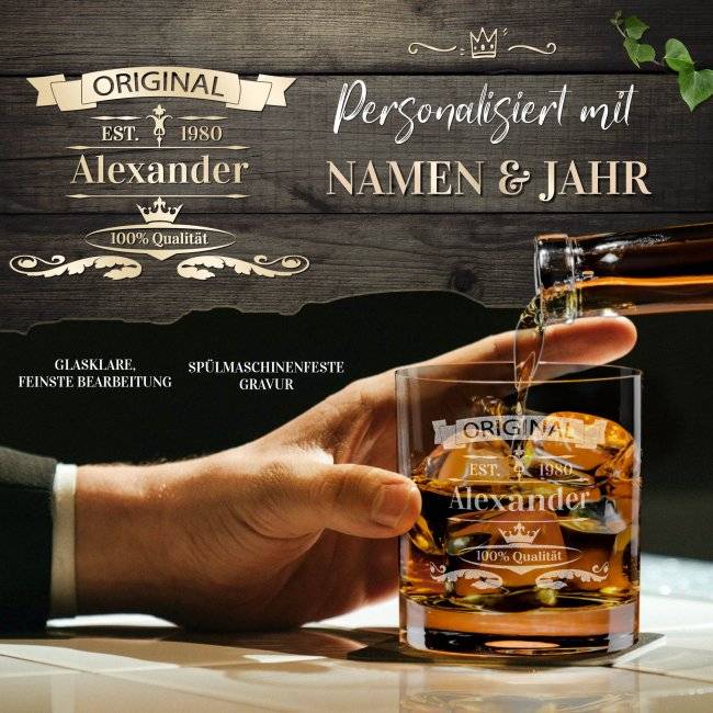 Tassendruck Whiskyglas - Original -Jahr & Name - 300 ml Lagerräumung