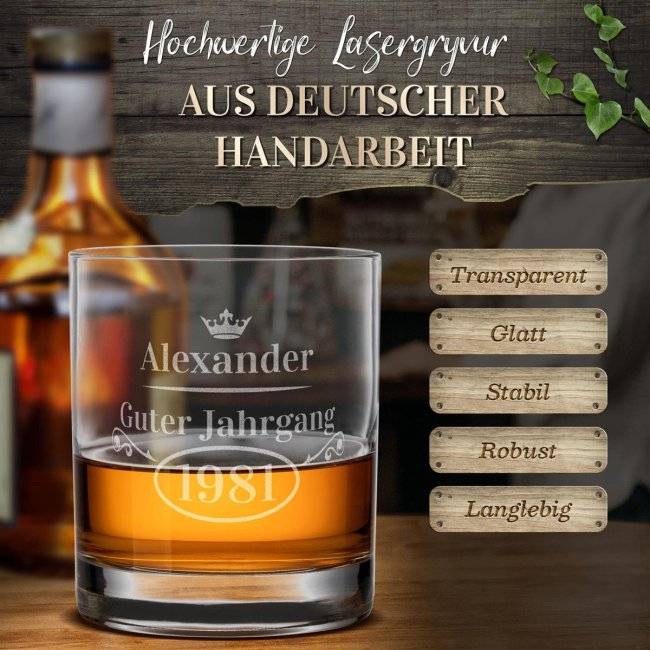 Tassendruck Whiskyglas - Guter Jahrgang -Jahr & Name - 300 ml Große Rabatte