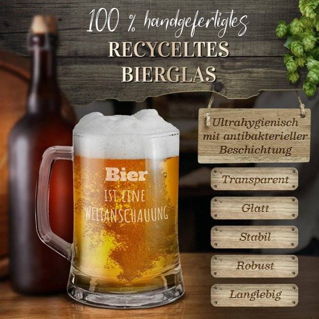 Tassendruck Personalisiertes Bierglas mit Gravur selbst gestalten - mit Henkel - 450 ml Räumungsverkauf