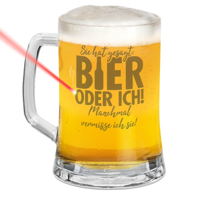Tassendruck Glas-Bierkrug - Bier oder ich - 450 ml - mit Henkel Riesige Ersparnisse