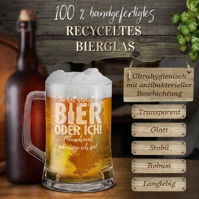 Tassendruck Glas-Bierkrug - Bier oder ich - 450 ml - mit Henkel Riesige Ersparnisse