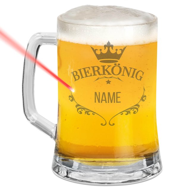 Tassendruck Glas-Bierkrug - Bierkönig-Name - 450 ml - mit Henkel VIP-Rabatte
