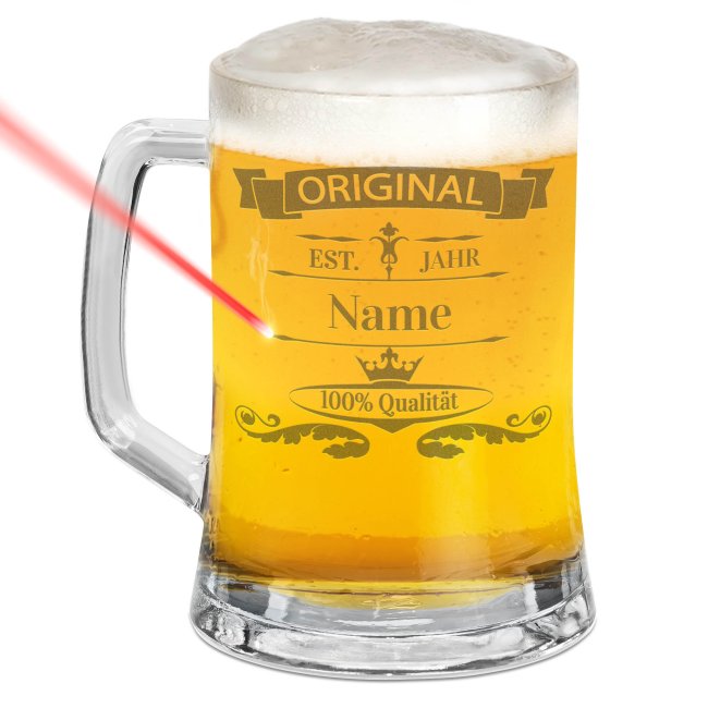 Tassendruck Glas-Bierkrug - Original-Jahr & Name - 450 ml - mit Henkel Wochenangebot
