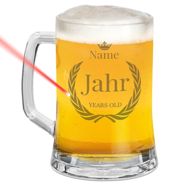 Tassendruck Glas-Bierkrug - Years old-Jahr & Name - 450 ml - mit Henkel Kostenlose Rückgabe