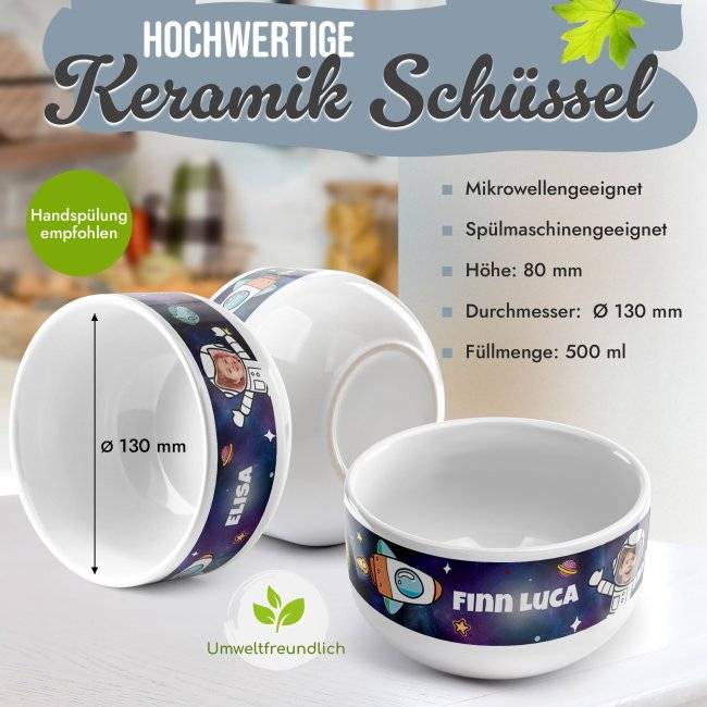 Tassendruck Kinder-Müslischüssel - Astronaut - mit Name und Foto Discount Store für neue Produkte