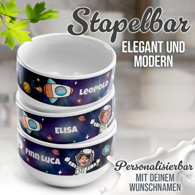 Tassendruck Kinder-Müslischüssel - Astronaut - mit Name und Foto Discount Store für neue Produkte