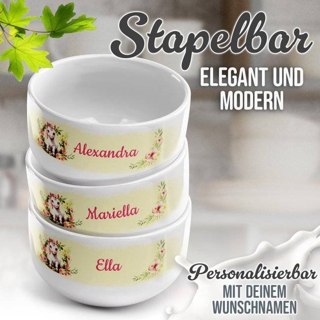 Tassendruck Kinder-Müslischüssel - Einhorn Gelb - mit Name - 500 ml Super Rabatt