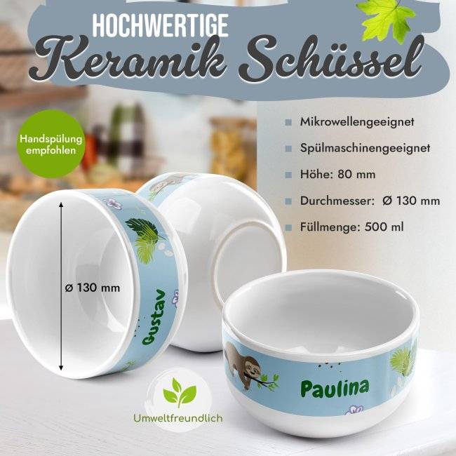 Tassendruck Kinder-Müslischüssel - Faultier - mit Name - 500 ml Clearance-Verkauf