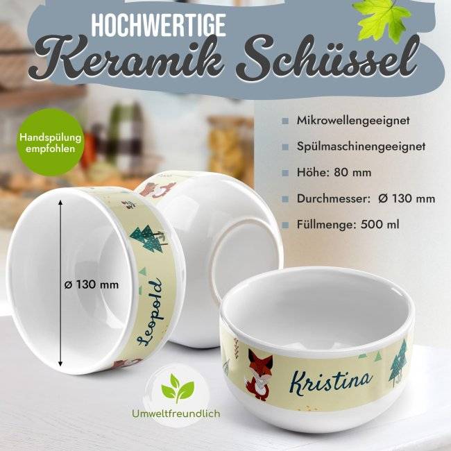 Tassendruck Kinder-Müslischüssel - Fuchs - mit Name - 500 ml Kostenloser Versand international