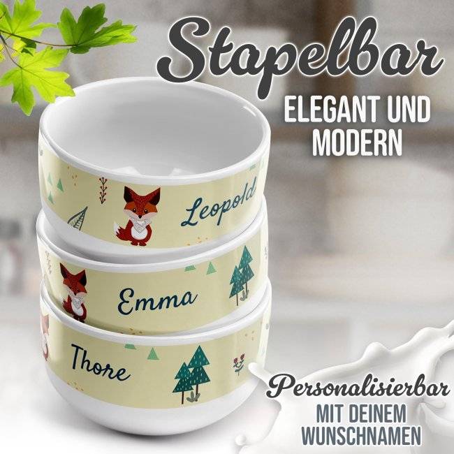 Tassendruck Kinder-Müslischüssel - Fuchs - mit Name - 500 ml Kostenloser Versand international