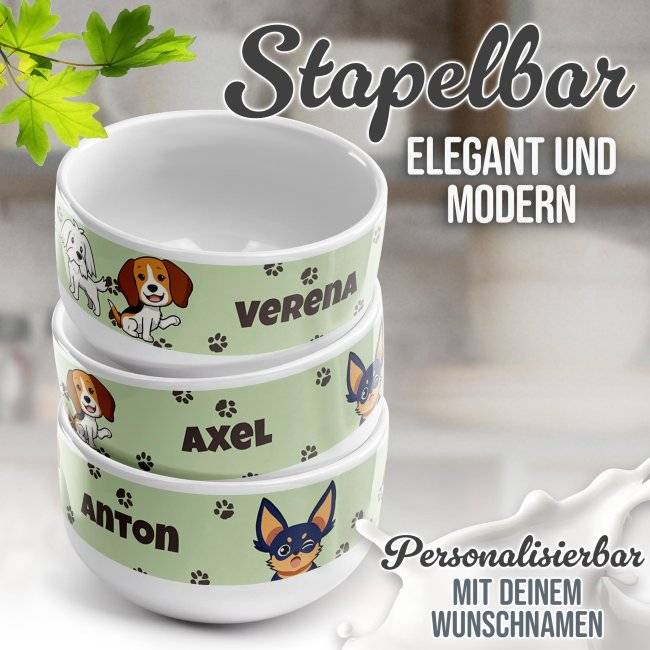 Tassendruck Kinder-Müslischüssel - Hund Comic - mit Name - 500 ml Im Verkauf